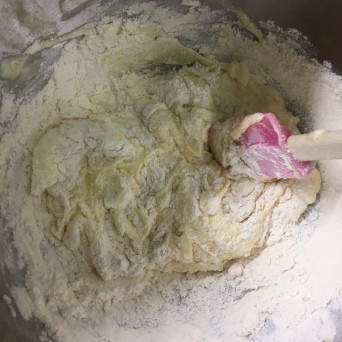 Folding in the sour cream and dry ingredients